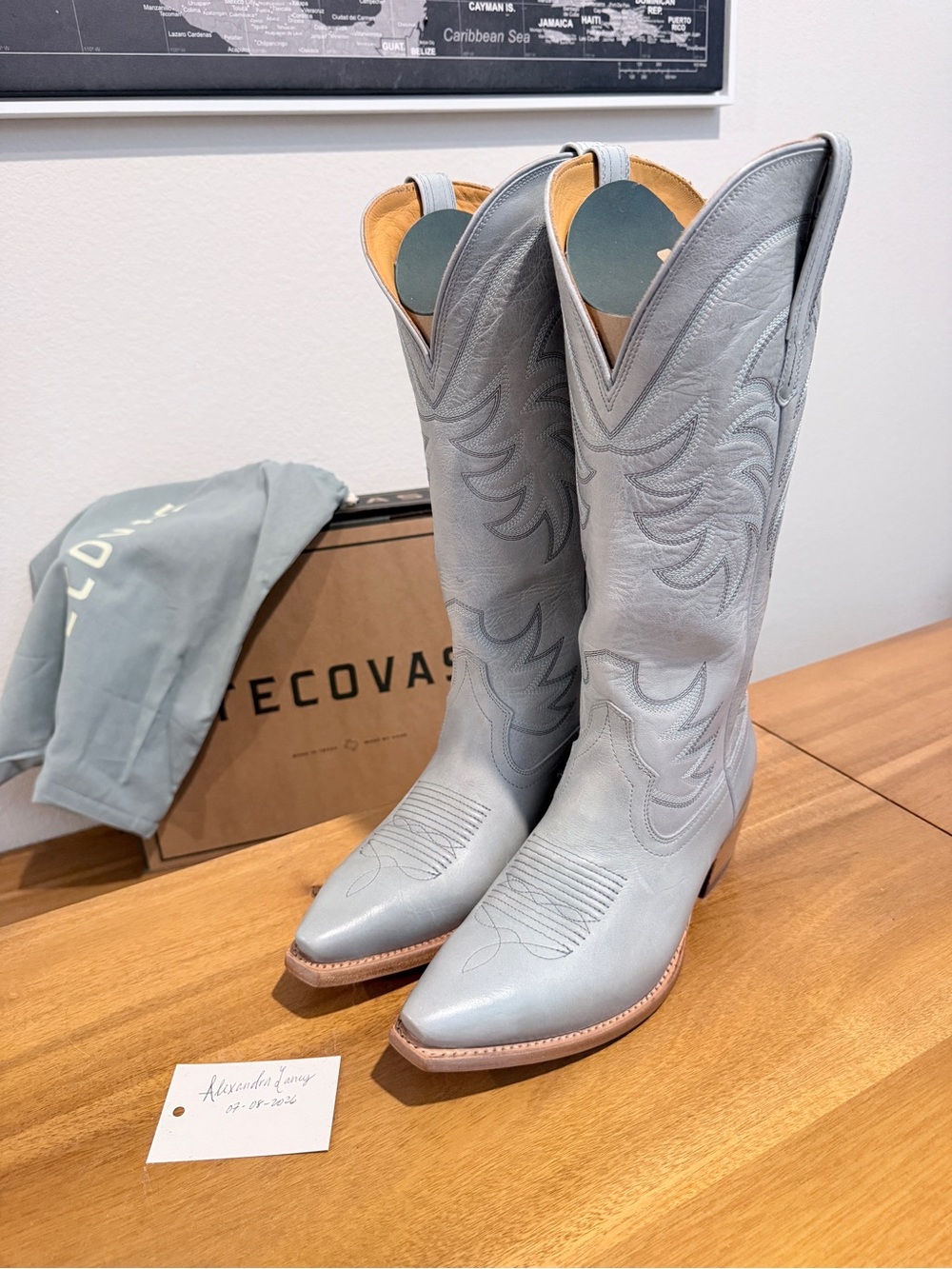 Tecovas Annie Slate Blue Cowhide Western Heeled Cowboy Boots Size 10 B
